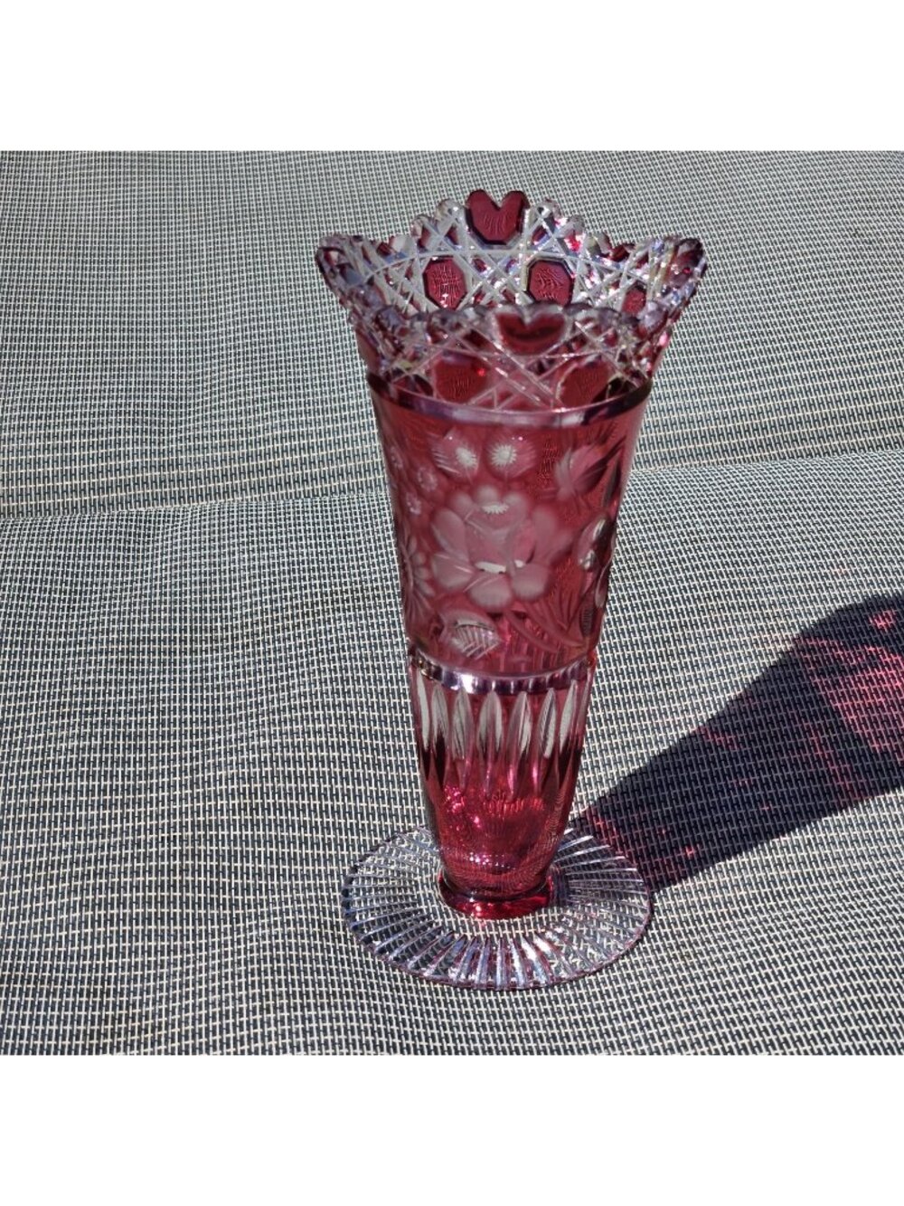 Signed Meissen Red cut to Clear Crystal Vase, 6.5"